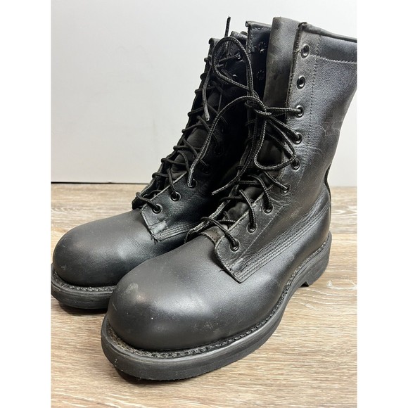 Addison Shoe Company Mens Combat Boots Round Toe Lace Up Leather Black Size 5 W - Picture 2 of 11